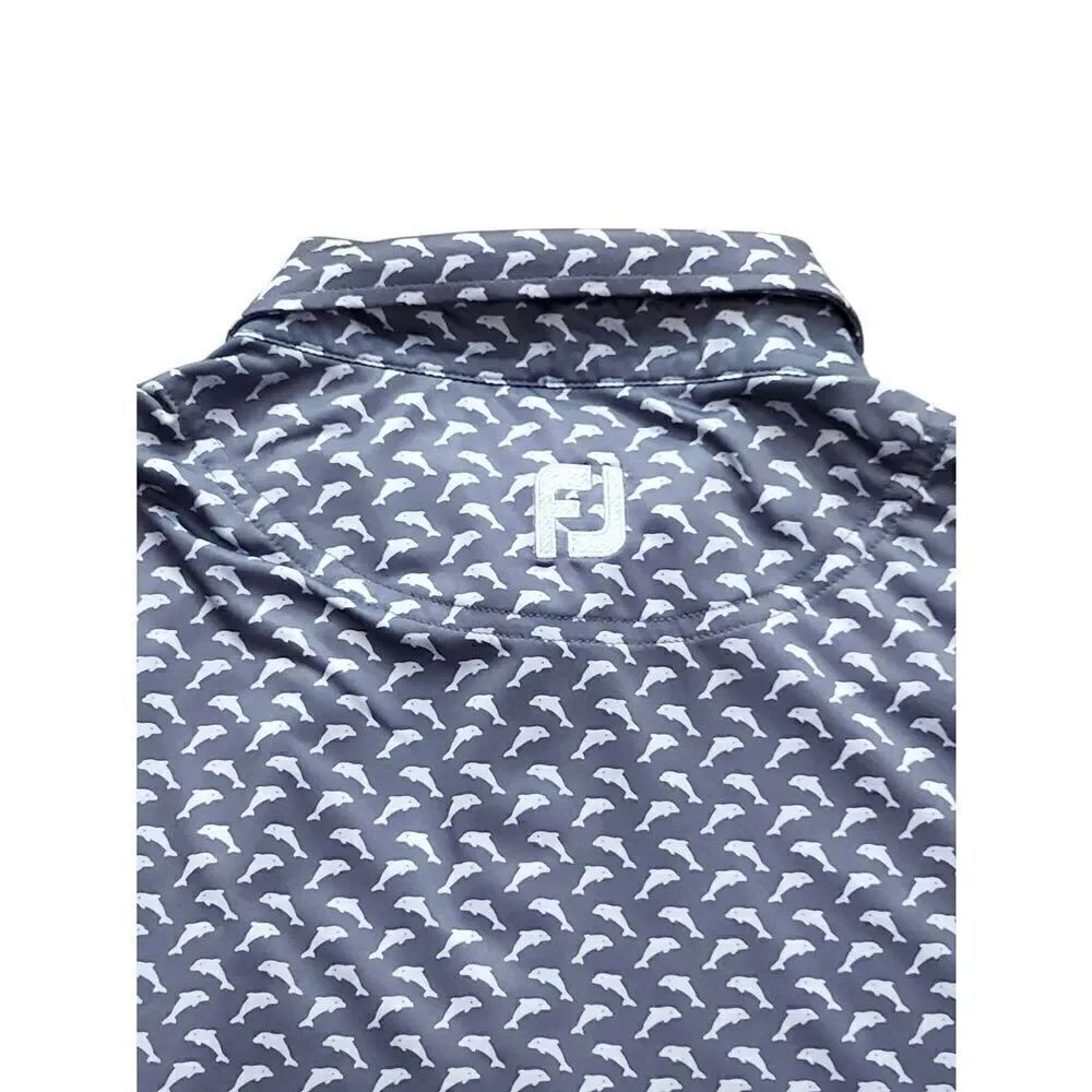 FJ Footjoy mens medium DOLPHIN AOP Birkdale Golf Club blue white performance - Picture 2 of 9